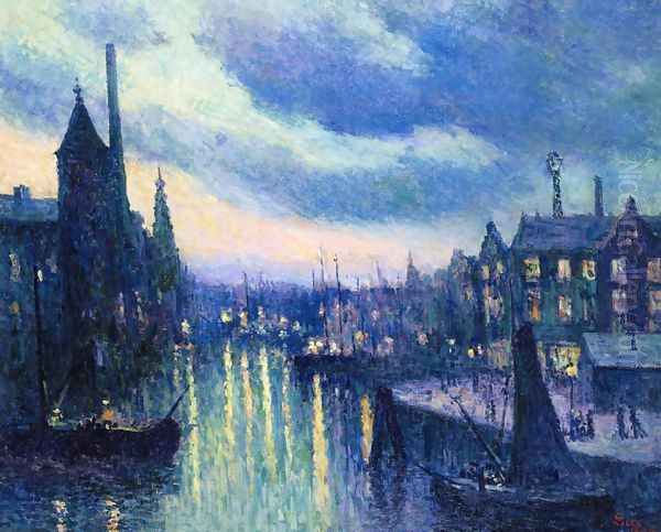 The Port of Rotterdam, Evening Oil Painting by Maximilien Luce
