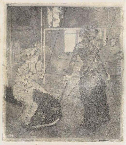 Mary Cassatt Au Louvre, 
Musee Desantiques Oil Painting by Edgar Degas