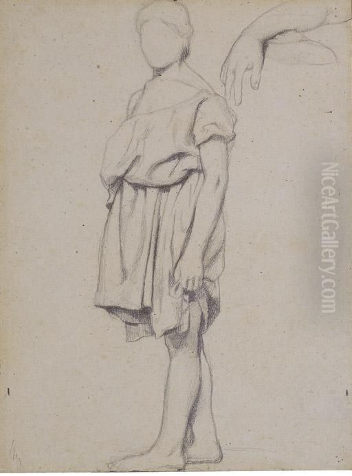 A Draped Figure In Profile To The Left, And A Study Of An Arm Oil Painting by Edgar Degas