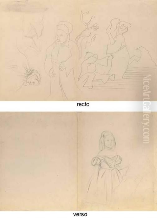 Etudes De Personnages (recto/verso) Oil Painting by Edgar Degas