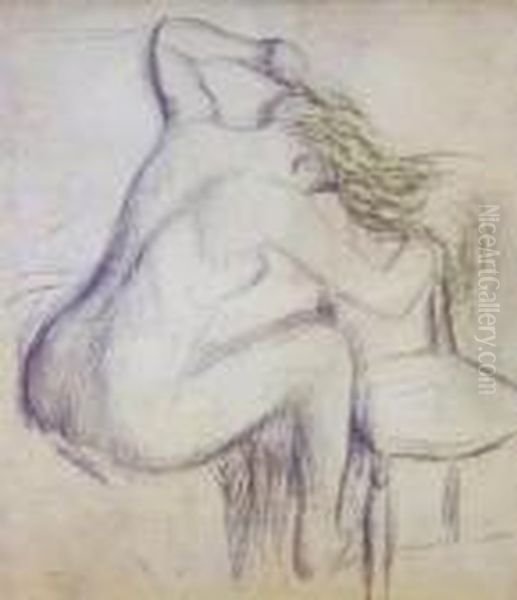 Femme Nue Assise, Se Coiffant Oil Painting by Edgar Degas