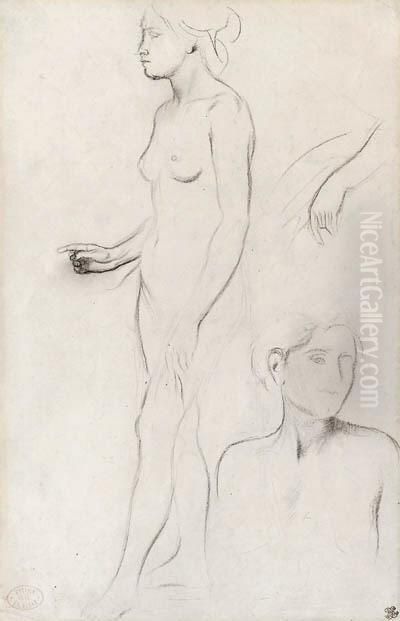 A Nude Study For The Figure Of 
Semiramis And Futher Studies For Herhand And The Head And Shoulders Of 
An Attendant Oil Painting by Edgar Degas