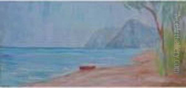 La Barca Rossa (1949) Oil Painting by Angelo Del Bon