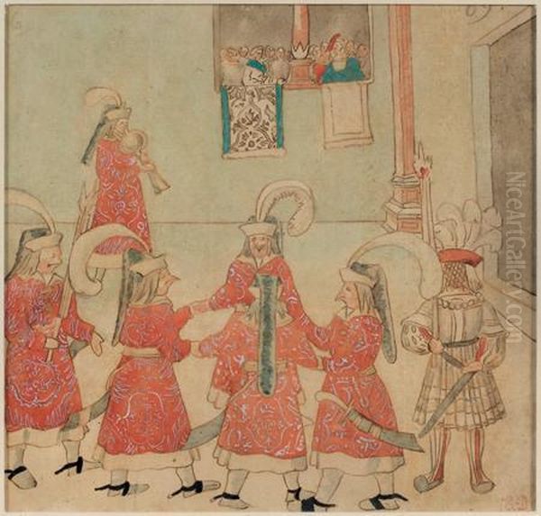 Paire De Dessins D'apres Un Imprime Du Xve Siecle Oil Painting by Eugene Delacroix