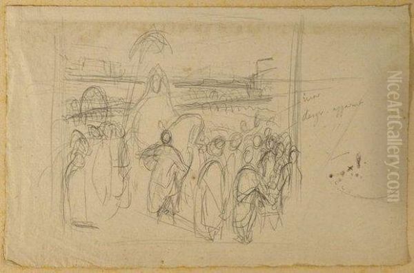 Etude Pour Muley Abd Err 
Rhahmann, Sultan Du Maroc, Sortant De Sonpalais De Mequinez, Entoure De 
Sa Garde Et De Ses Principauxofficiers Oil Painting by Eugene Delacroix