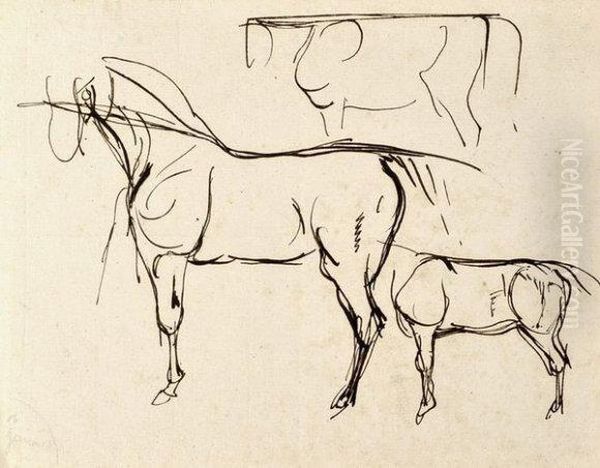 Etude De Deuxchevaux Oil Painting by Eugene Delacroix