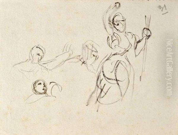 Etude Pour La Figure De La Liberte Du Tableau La Liberte Guidant Lepeuple Oil Painting by Eugene Delacroix