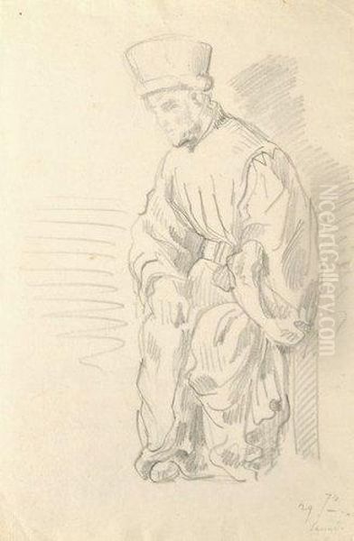 Etude De Statue D'apres Les Sculptures De La Cathedrale De
 Strasbourg Oil Painting by Eugene Delacroix