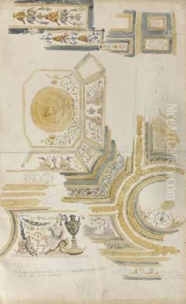 Releve Du Decor Plafonnant De La
 Chambre A Coucher De L'appartementdes Reines Meres A Fontainebleau Oil Painting by Eugene Delacroix