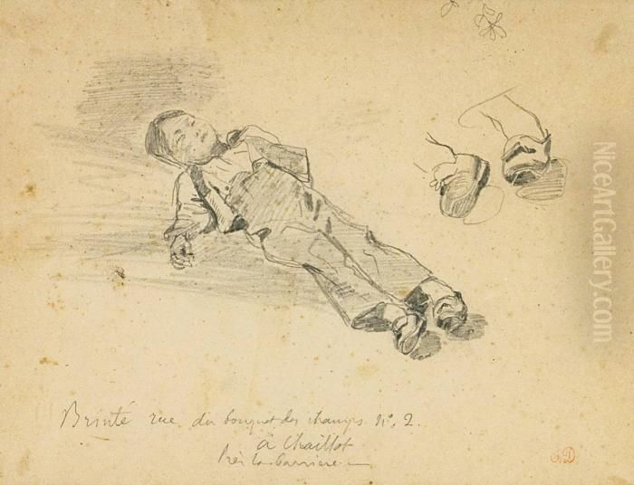 Enfant Couche Et Reprise Du Sabot Oil Painting by Eugene Delacroix