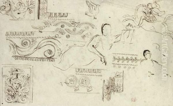 Etudes D'ornements Architecturaux
 Plume Et Encre Brune Oil Painting by Eugene Delacroix