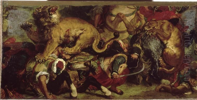 The Lion Hunt Oil Painting by Eugene Delacroix