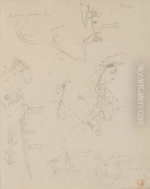 Etude De Trois Costumes Orientaux Oil Painting by Eugene Delacroix