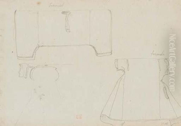 Copies D'apres Des Miniatures 
Persanes: Un Sabre, Une Tete De Cheval, Une Tete D'homme Et Une Jeune 
Femme Voilee Oil Painting by Eugene Delacroix