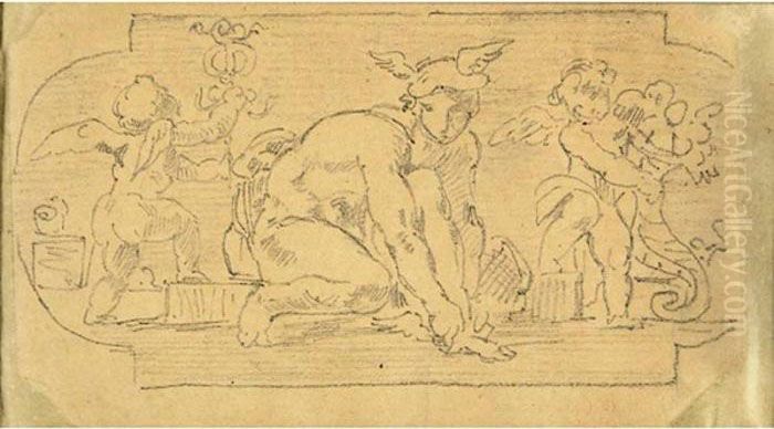 A Study For The Orpheus Group In
 The Peers' Library And Two Studies For Mercury And Mars From The Salon 
De La Paix: Three Drawings Oil Painting by Eugene Delacroix