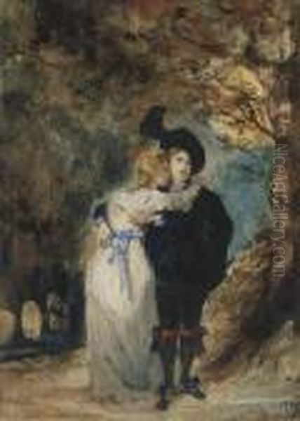 Deux Amants Dans Une Foret, La Nuit Oil Painting by Eugene Delacroix