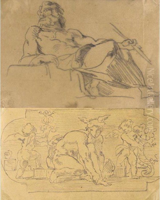 A Study For The Orpheus Group In
 The Peers' Library And Two Studies For Mercury And Mars From The Salon 
De La Paix: Three Drawings Oil Painting by Eugene Delacroix