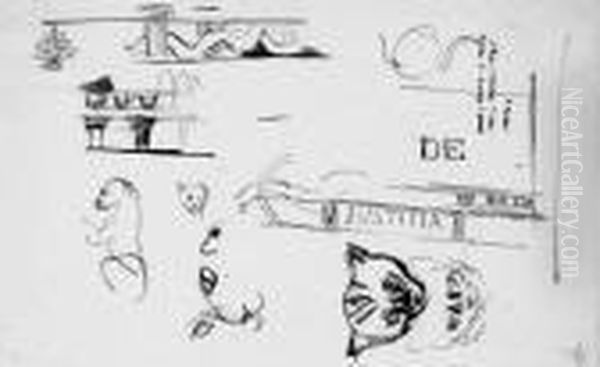 A Sheet Of Studies Of The Heads 
Of Cats, Architectural Motifs Andafter The Antique: Decoration For The 
Chambre De Deputes,paris Oil Painting by Eugene Delacroix