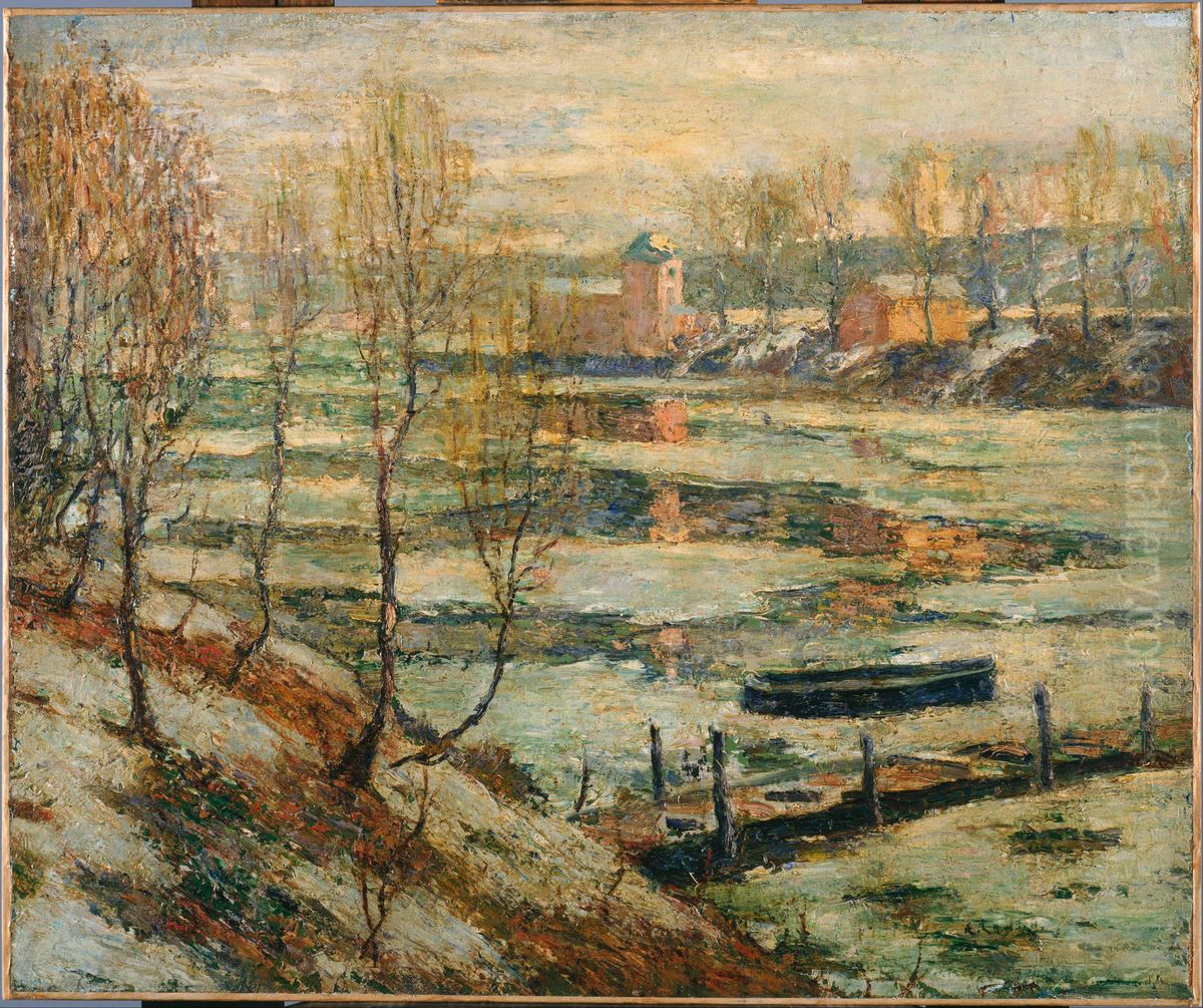 Ice in the River Oil Painting by Ernest Lawson
