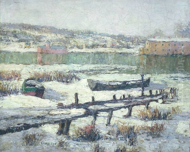 Snowbound Boats Oil Painting by Ernest Lawson