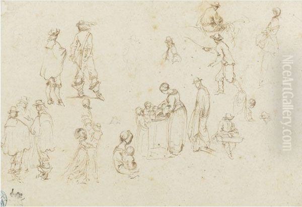 A Sheet Of Figure Studies Oil Painting by Stefano della Bella