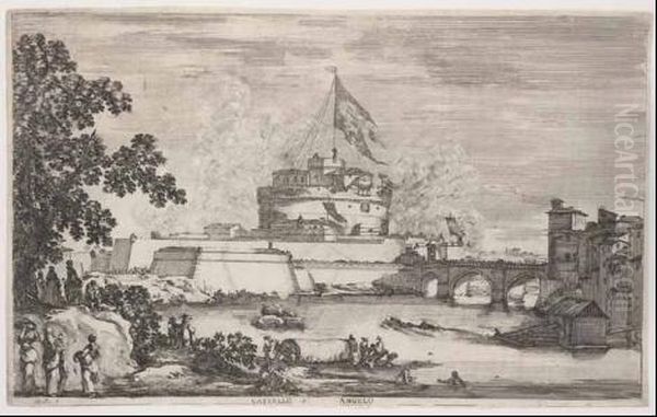 A) Viandanti Nella Campagna B) 
Il Tempio Del Palatino Ed I Ruderi Del Palatino C) Castel Sant'angelo Oil Painting by Stefano della Bella