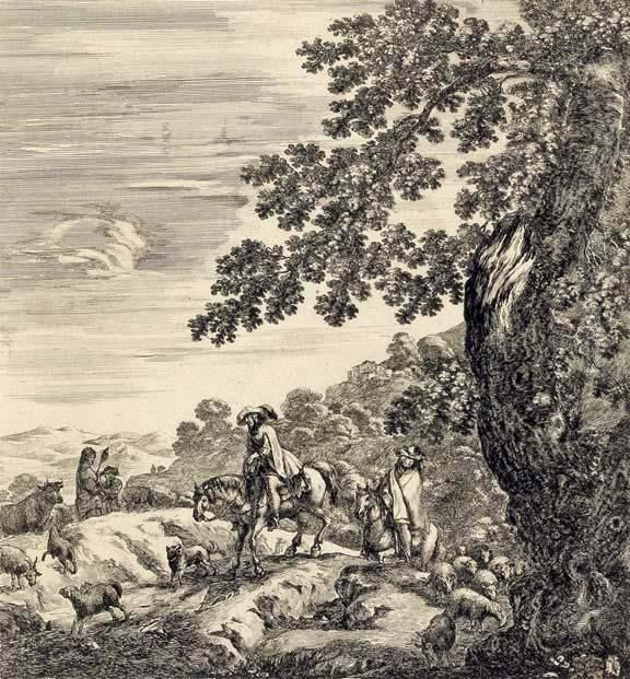 Due Cavalieri Passano Vicino A Un Gregge Oil Painting by Stefano della Bella