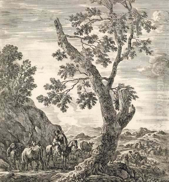 Contadina A Cavallo Con Bambino In Braccio Oil Painting by Stefano della Bella