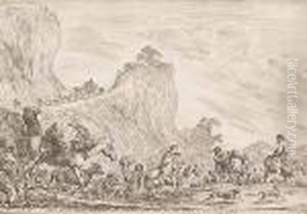 Jacob Sur Ses Vieux Jouz Quitte 
Sans Fasherie Pour Voir Son Filz Joseph, Sa Terre, Et Sa Patre Oil Painting by Stefano della Bella