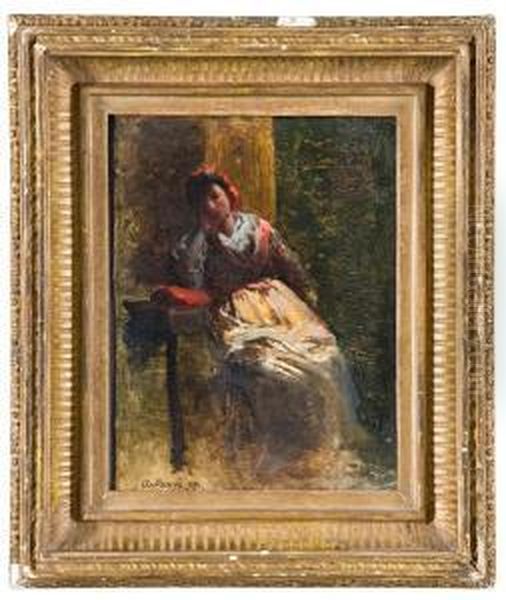 Popolana Seduta Oil Painting by Lorenzo Delleani