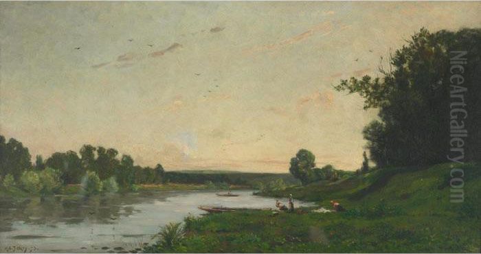 Borders Of The Oise Oil Painting by Hippolyte Camille Delpy