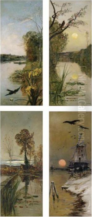 Spring; Summer; Autumn; Winter Oil Painting by Hippolyte Camille Delpy