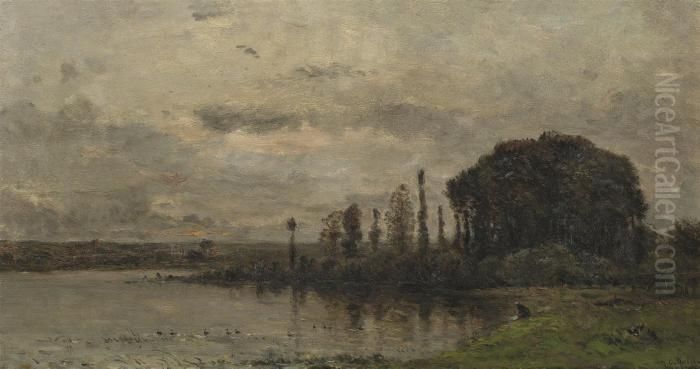 On The Lakeside At Sunset Oil Painting by Hippolyte Camille Delpy
