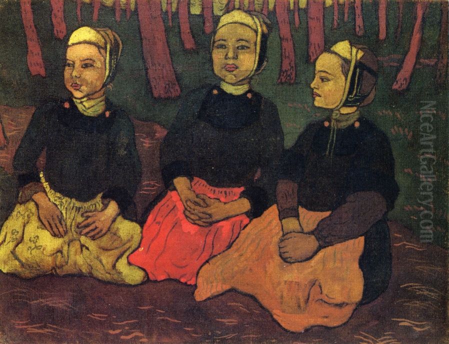 Three Breton Women in the Forest Oil Painting by Georges Lacombe