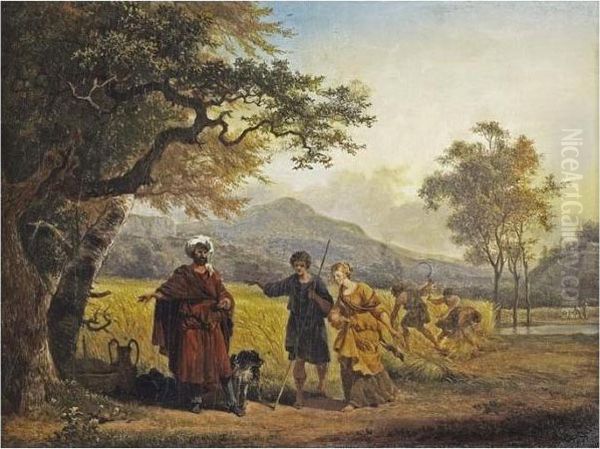 Des Scenes De La Vie De Ruth: 
Ruth Quittant Son Pays Natal Pour Bethlehem; Ruth Dans Les Champs De 
Boaz; Ruth Au Pieds De Boaz; Le Banquet De Mariage De Ruth Et Boaz Oil Painting by Jean Louis (Marnette) De Marne