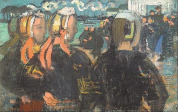 Soir Sur La Place, Loctudy (trois Bretonnes) Oil Painting by Maurice Denis
