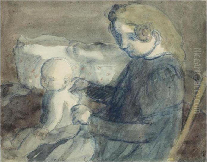 Maternite En Bleu, De Profil Oil Painting by Maurice Denis