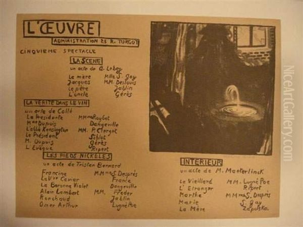 La Scene ; La Verite Dans Le 
Vin, Les Pieds Nickeles ; Interieur. Programme Pour Le Theatre De 
L'oeuvre. 1895. Oil Painting by Maurice Denis