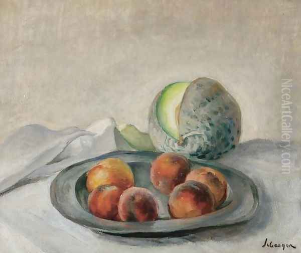 P&ecirc;ches et melon Oil Painting by Henri Lebasque