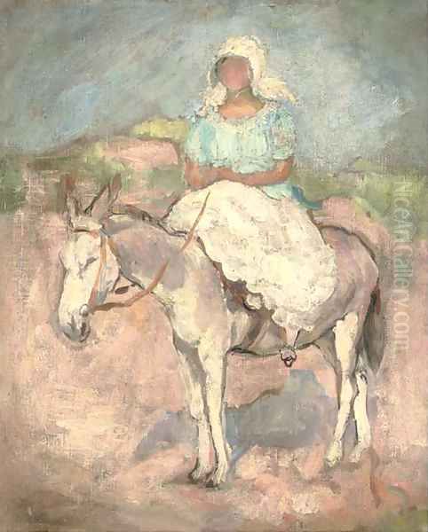 Saint-Jean-de-Monts, jeune femme sur un ane Oil Painting by Henri Lebasque