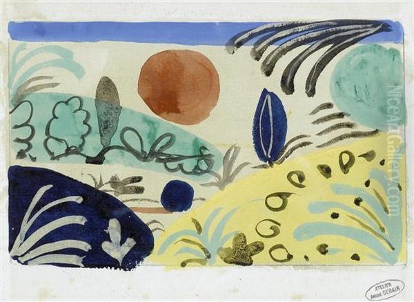 Landscape With A Red Sun Oil Painting by Andre Derain