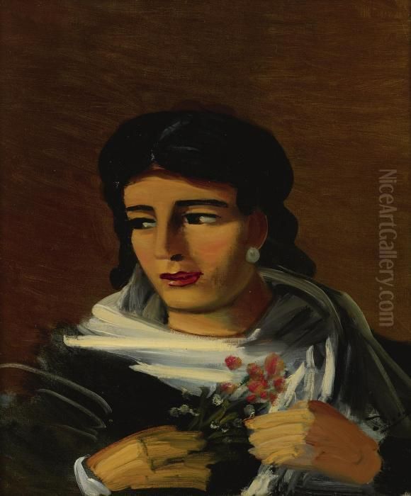 Portrait De Femme Tenant Un Bouquet Oil Painting by Andre Derain