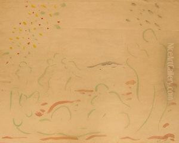 Figures In Landscape Oil Painting by Andre Derain