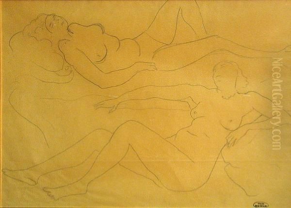 Two Reclining Female Nudes Oil Painting by Andre Derain