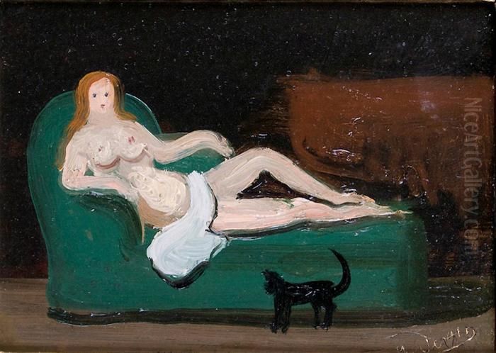 Nu Allonge Et Chat Noir Oil Painting by Andre Derain