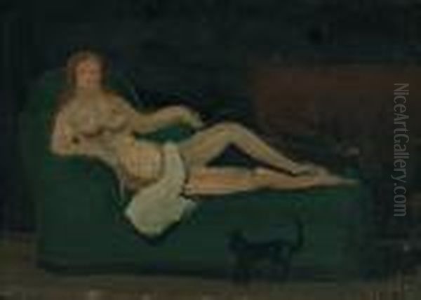 Nu Allonge Au Chat Oil Painting by Andre Derain