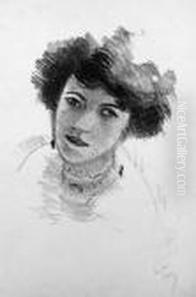 Tete De Femme Tres Brune De Face Avec Des Boucles D'oreille Pendantes Oil Painting by Andre Derain