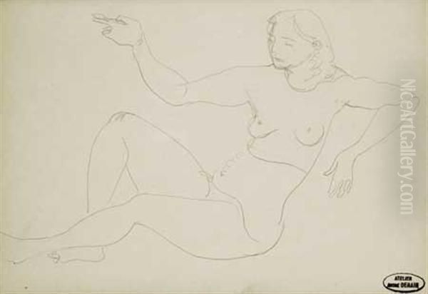 Femme Assise Bras Droit Leve Oil Painting by Andre Derain