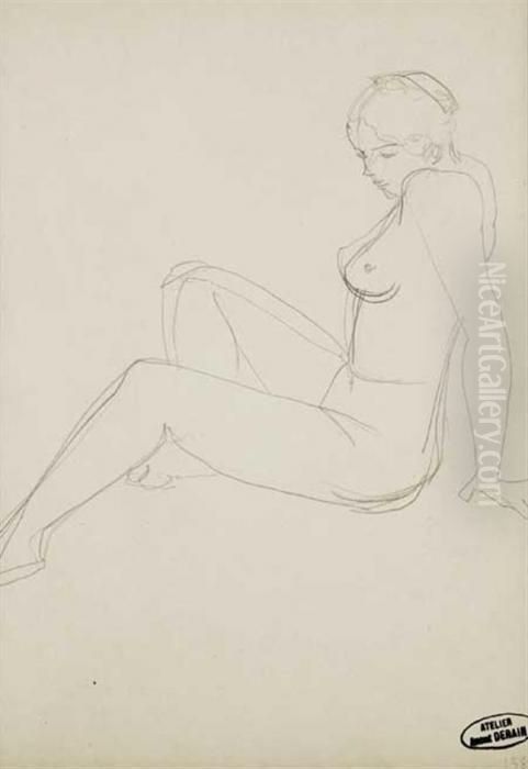 Nu Assis De Profil Oil Painting by Andre Derain