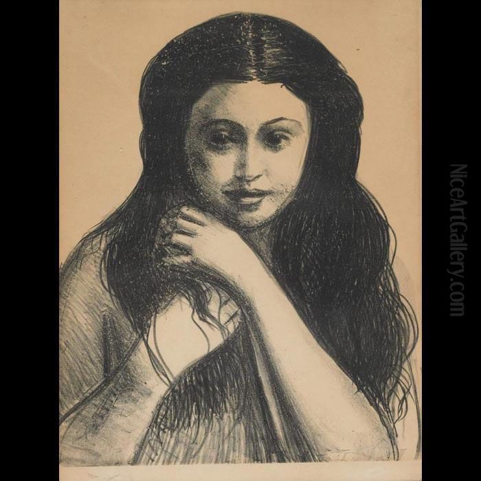 Head And Shoulder Study Of Woman With Long Hair Oil Painting by Andre Derain